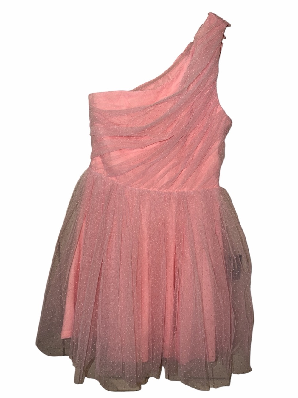 Lulus Homecoming One Shoulder Mini Dress Light Pink Swiss Dot Women’s Small NWT - Picture 2 of 8